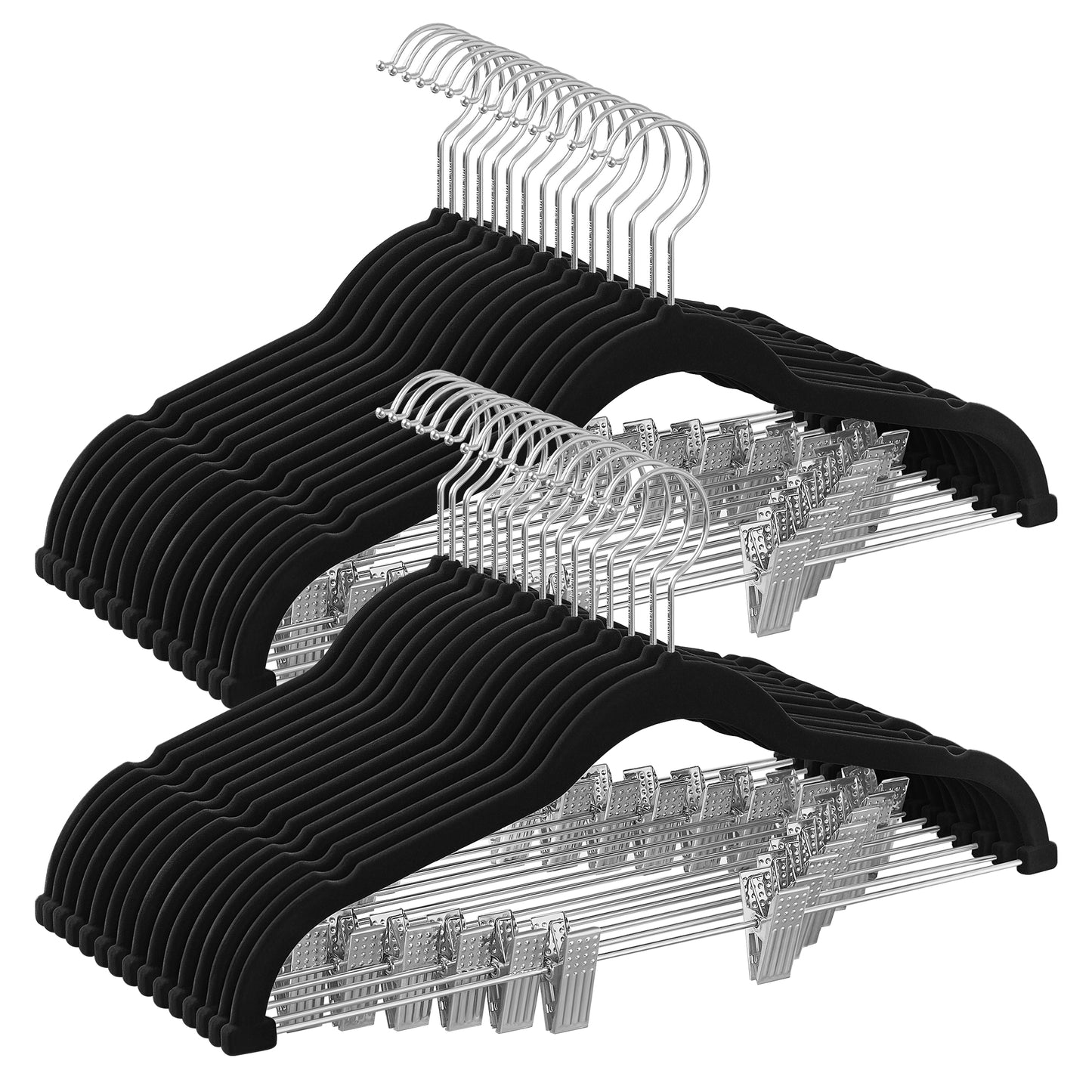 30 Pack Skirt Pants Hangers Velvet Clips Hangers with Adjustable Clips Non-Slip Black