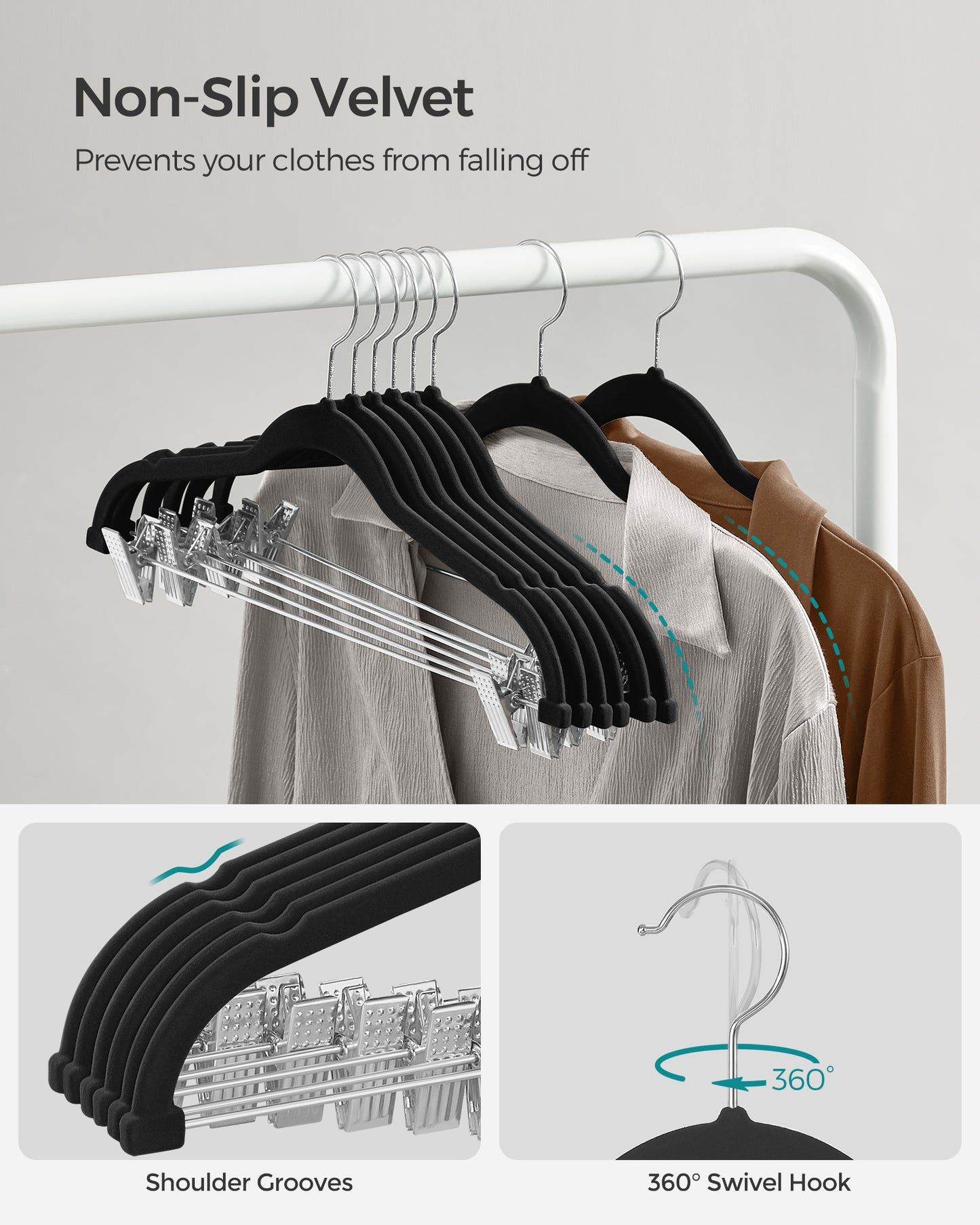 30 Pack Skirt Pants Hangers Velvet Clips Hangers with Adjustable Clips Non-Slip Black