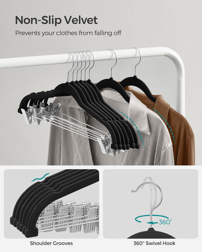 30 Pack Skirt Pants Hangers Velvet Clips Hangers with Adjustable Clips Non-Slip Black