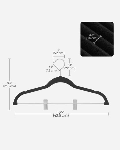 30 Pack Skirt Pants Hangers Velvet Clips Hangers with Adjustable Clips Non-Slip Black