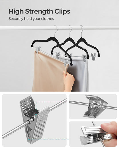 30-Pack Pants Hangers, Velvet Hangers with Adjustable Clips, Space-Saving Heavy-Duty, Non-Slip Skirt Hangers for Pants, Skirts
