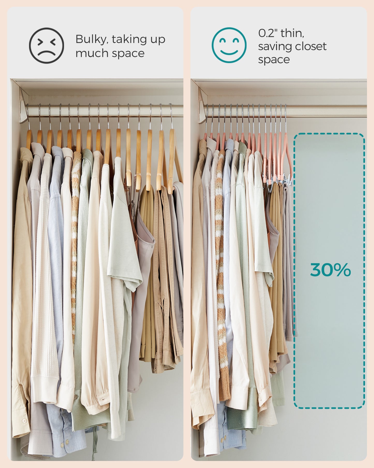 SONGMICS 30 Pack Skirt Pants Hangers Velvet Clips Hangers with Adjustable Clips Non-Slip Pink