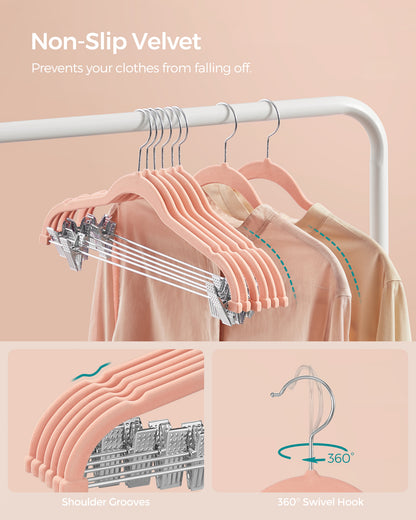 SONGMICS 30 Pack Skirt Pants Hangers Velvet Clips Hangers with Adjustable Clips Non-Slip Pink