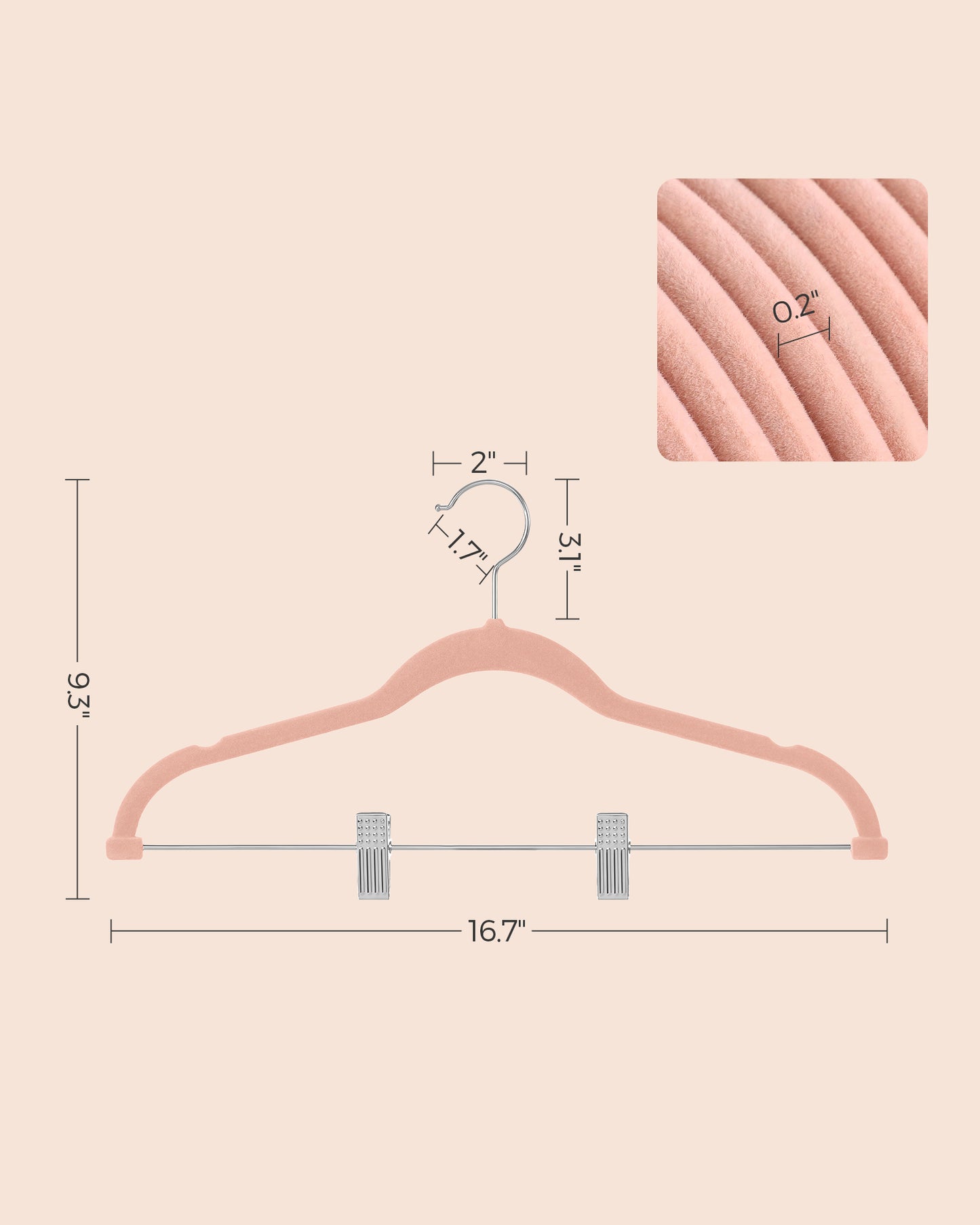 SONGMICS 30 Pack Skirt Pants Hangers Velvet Clips Hangers with Adjustable Clips Non-Slip Pink
