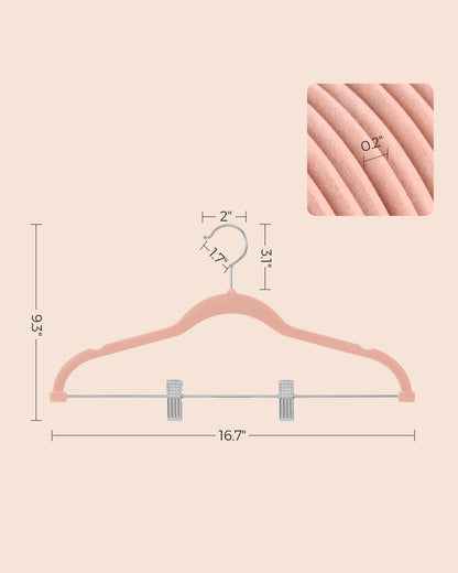 SONGMICS 30 Pack Skirt Pants Hangers Velvet Clips Hangers with Adjustable Clips Non-Slip Pink