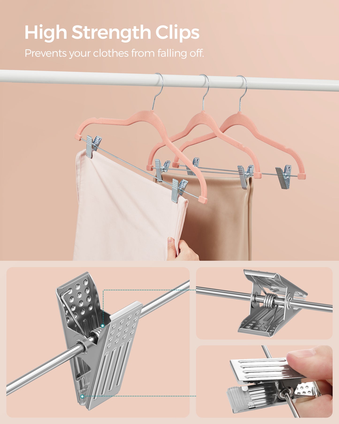SONGMICS 30 Pack Skirt Pants Hangers Velvet Clips Hangers with Adjustable Clips Non-Slip Pink