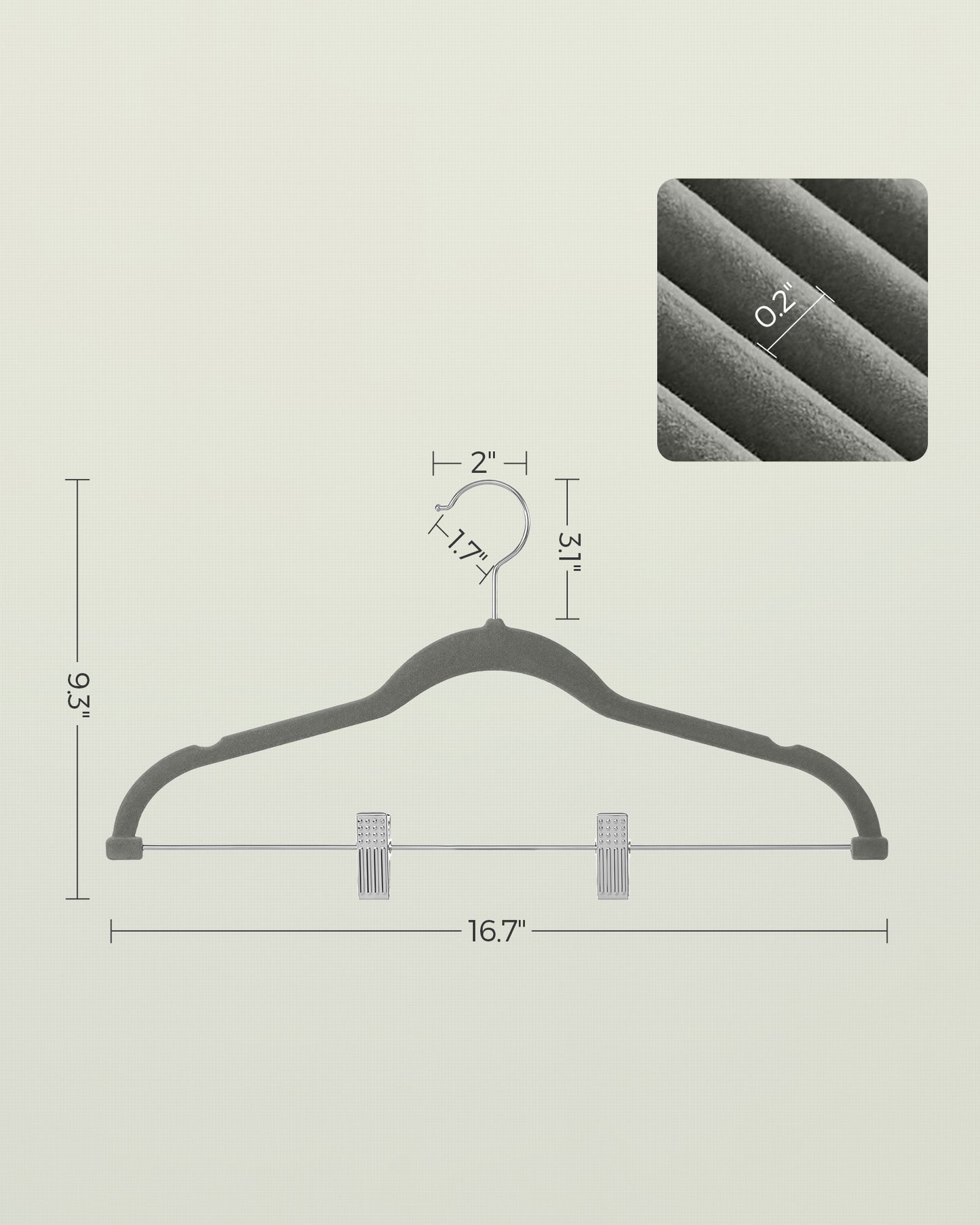 SONGMICS 30 Pack Skirt Pants Hangers Velvet Clips Hangers with Adjustable Clips Non-Slip Greyv