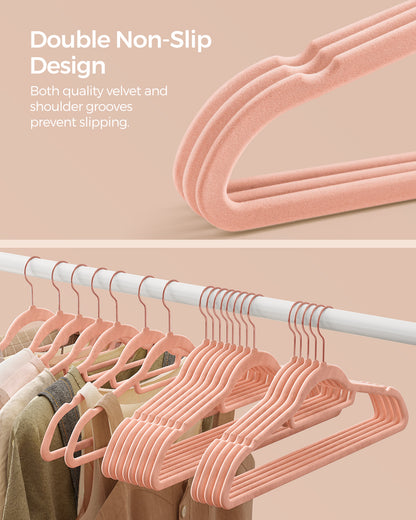 Velvet Hangers, Set of 50 Clothes Hanger with Black Swivel Hook, Non-Slip, 17.1-Inch Long for Coat, Shirt, Dress, Pants, Tie, Coral Pink