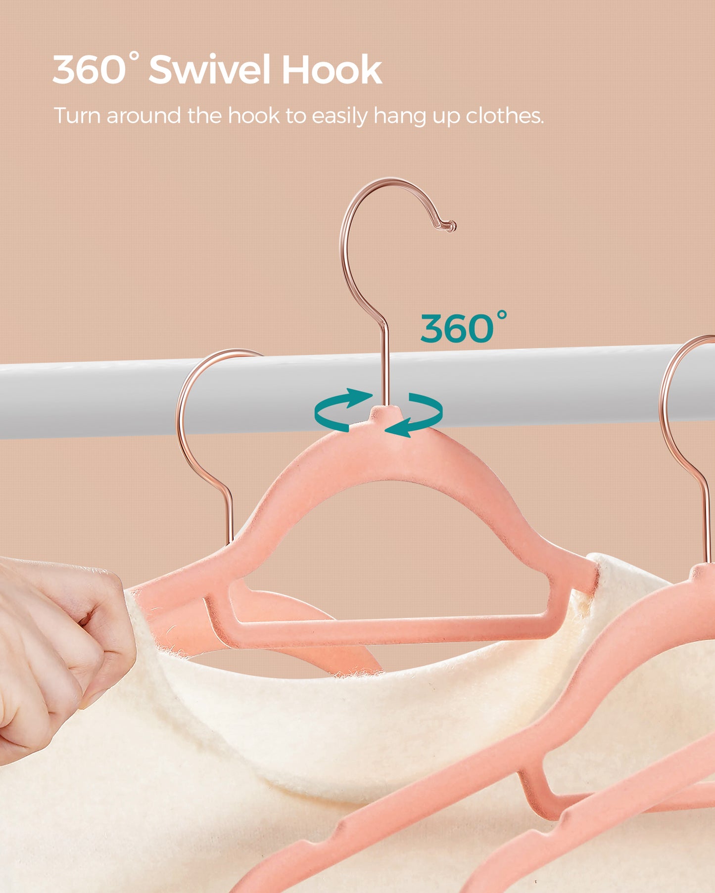 Velvet Hangers, Set of 50 Clothes Hanger with Black Swivel Hook, Non-Slip, 17.1-Inch Long for Coat, Shirt, Dress, Pants, Tie, Coral Pink