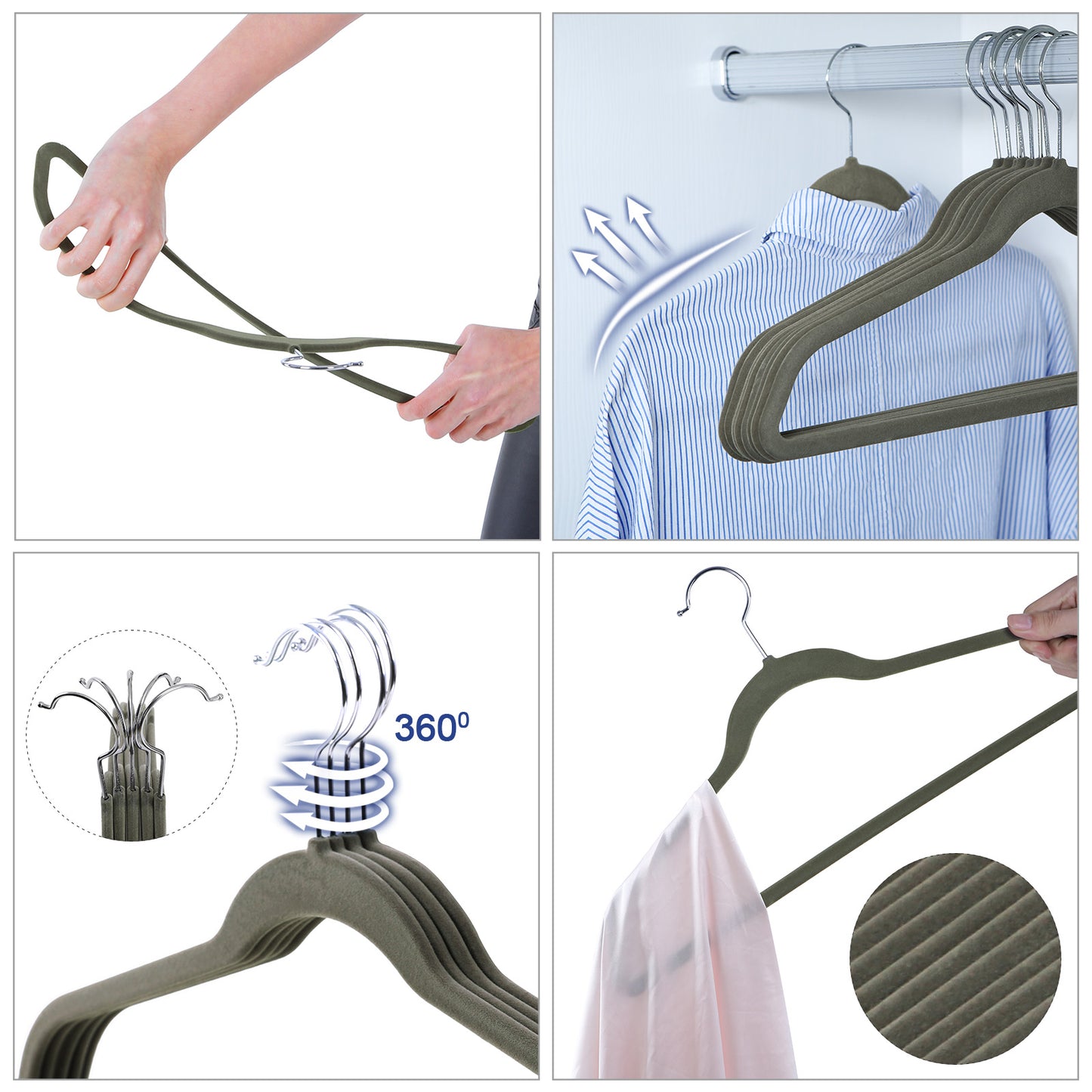 SONGMICS 50 Pack Clothes Hangers Plastic Coat Hangers Non-Slip 360¡ã Swivel Hook Space-Saving Light Gray and Dark Gray