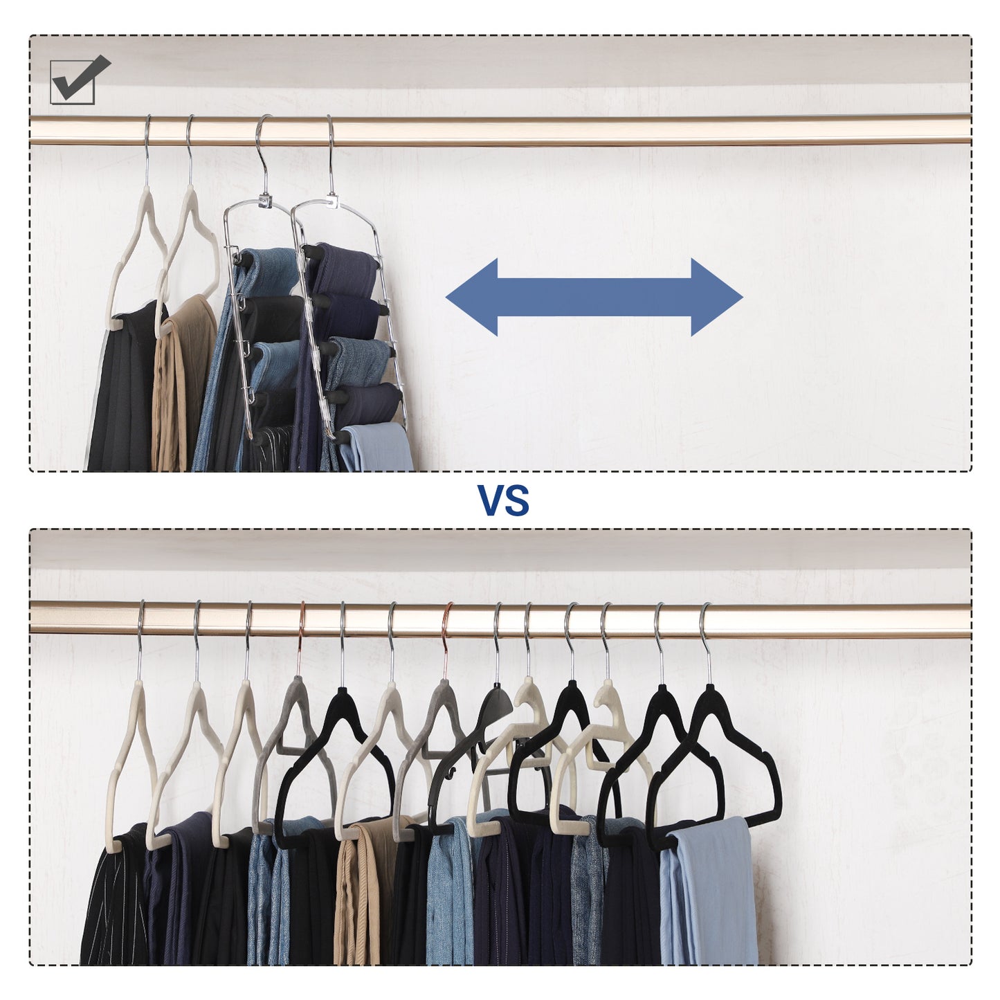 Pants Hangers, Set of 3, 5 Tiers Non-Slip Skirt Hangers, Space Saving Pants Organizers, for Closet, Silver and Black