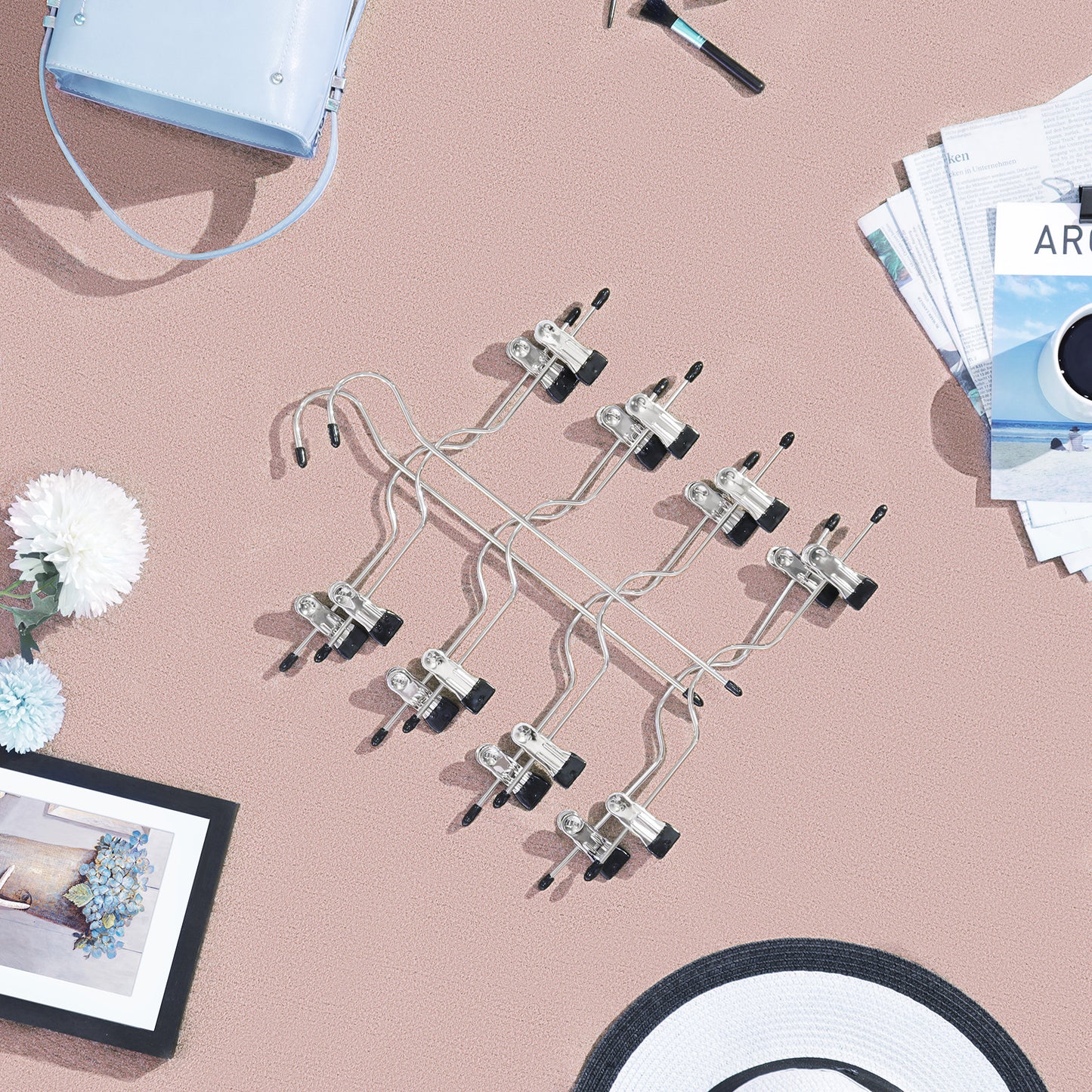 Pants Hangers, Set of 3, 4 Tiers Non-Slip Skirt Hangers, Space Saving Pants Organizers, for Closet, Silver and Black