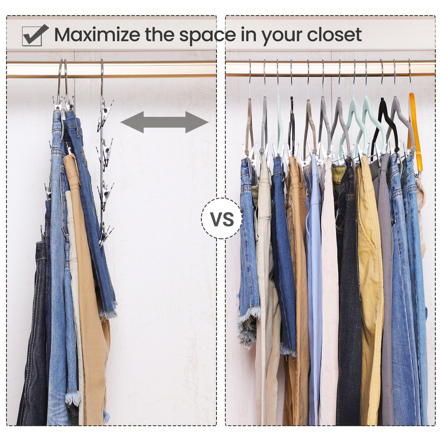 Pants Hangers, Set of 3, 4 Tiers Non-Slip Skirt Hangers, Space Saving Pants Organizers, for Closet, Silver and Black