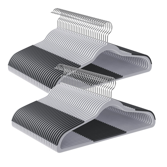 60-Pack Space Saving Plastic Hangers with 360° Swivel Metal Hooks, Heavy Duty Non-Slip Closet Organizers, Light Gray and Dark Gray