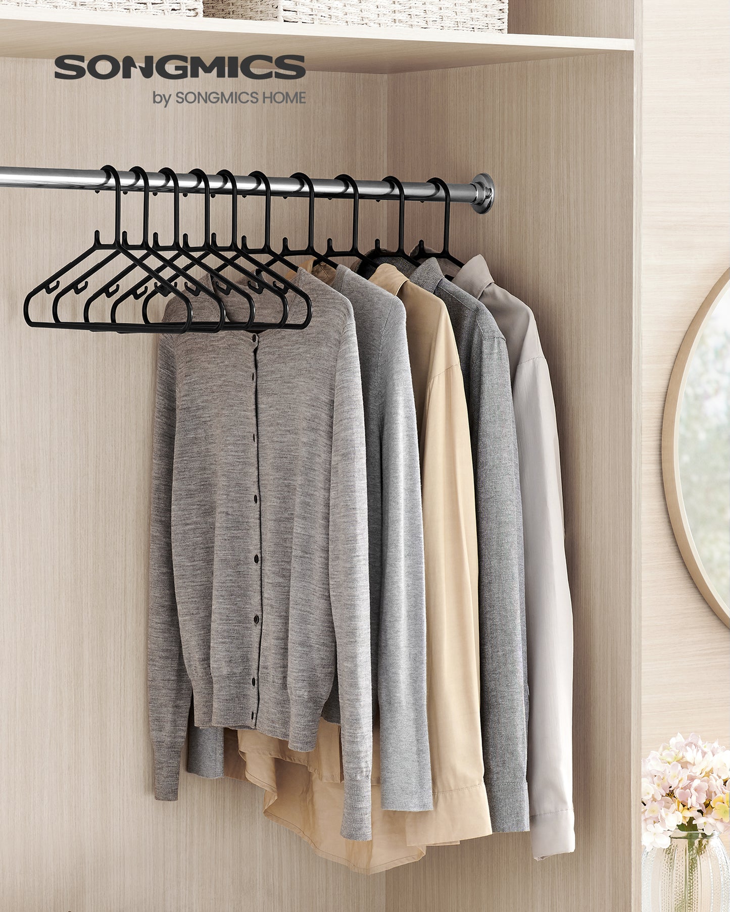 SONGMICS Plastic Hangers 30 Pack, Space-Saving Clothes Hangers, Lightweight Hangers, for Pants, Coats, Dresses, Black