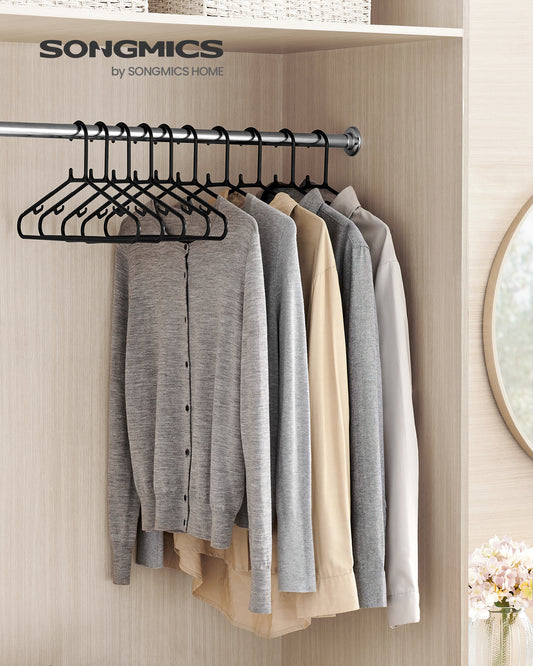 SONGMICS Plastic Hangers 30 Pack, Space-Saving Clothes Hangers, Lightweight Hangers, for Pants, Coats, Dresses, Black