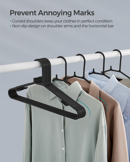 SONGMICS Plastic Hangers 30 Pack, Space-Saving Clothes Hangers, Lightweight Hangers, for Pants, Coats, Dresses, Black