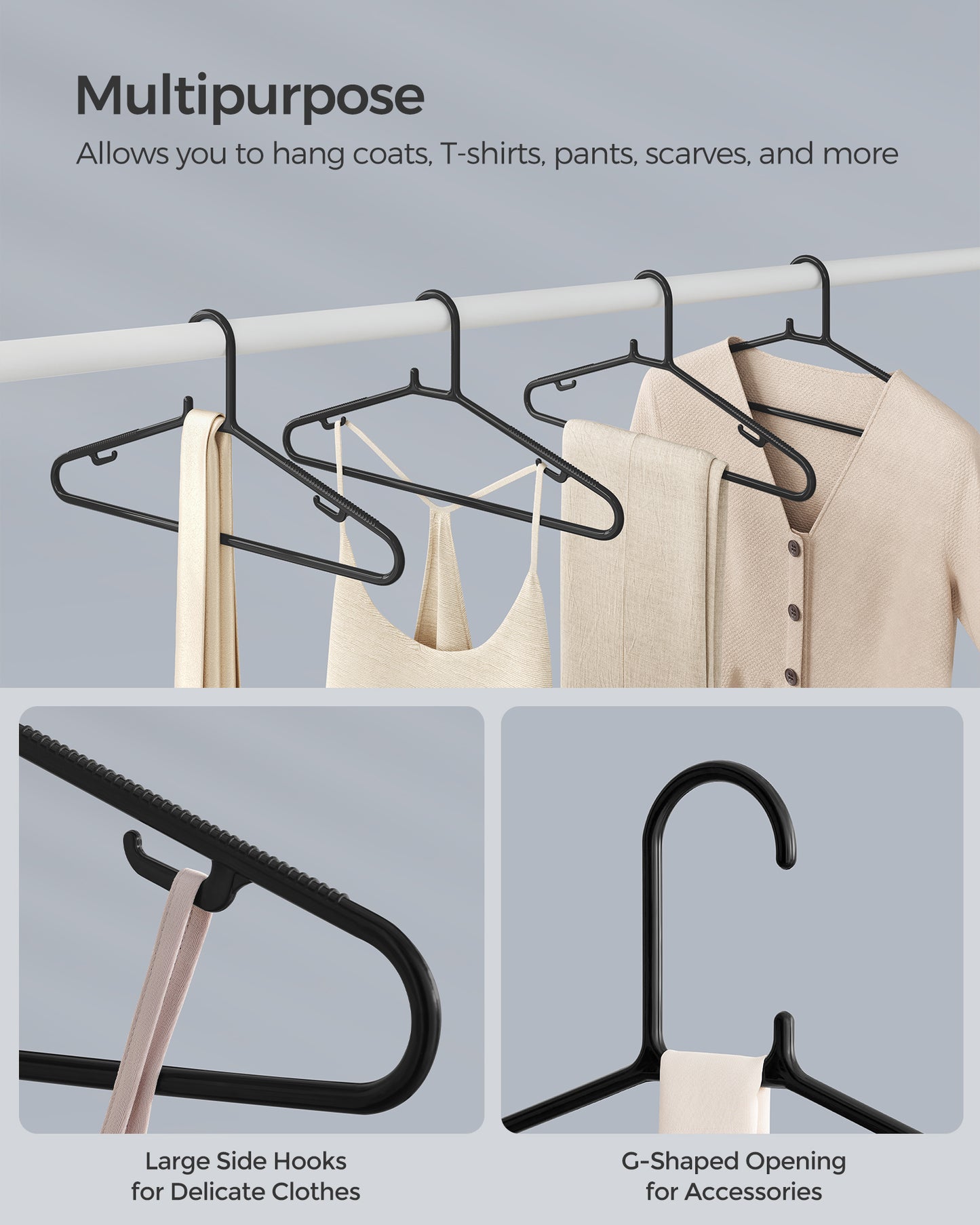 SONGMICS Plastic Hangers 30 Pack, Space-Saving Clothes Hangers, Lightweight Hangers, for Pants, Coats, Dresses, Black