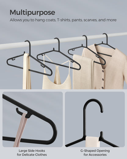 SONGMICS Plastic Hangers 30 Pack, Space-Saving Clothes Hangers, Lightweight Hangers, for Pants, Coats, Dresses, Black