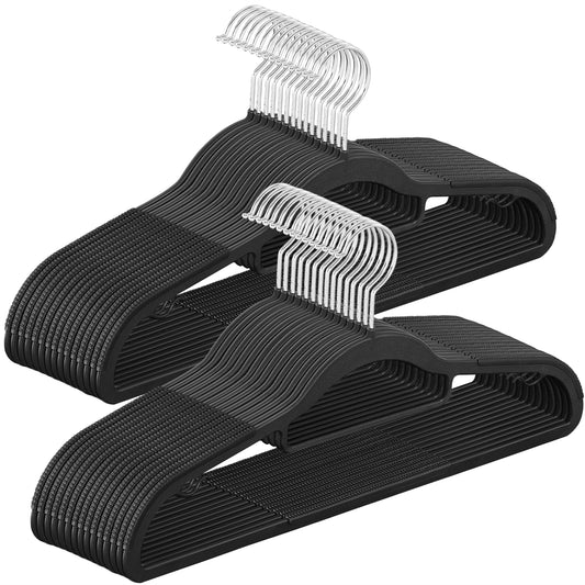 30 Pack Coat Hangers Non-Slip Clothes Hangers Space-Saving Plastic Hangers 360°Swivel Silver Hook Black