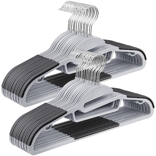 30 Pack Coat Hangers Non-Slip 360º Swivel Hook Plastic Hanger Space Saving Light Gray and Dark Gray