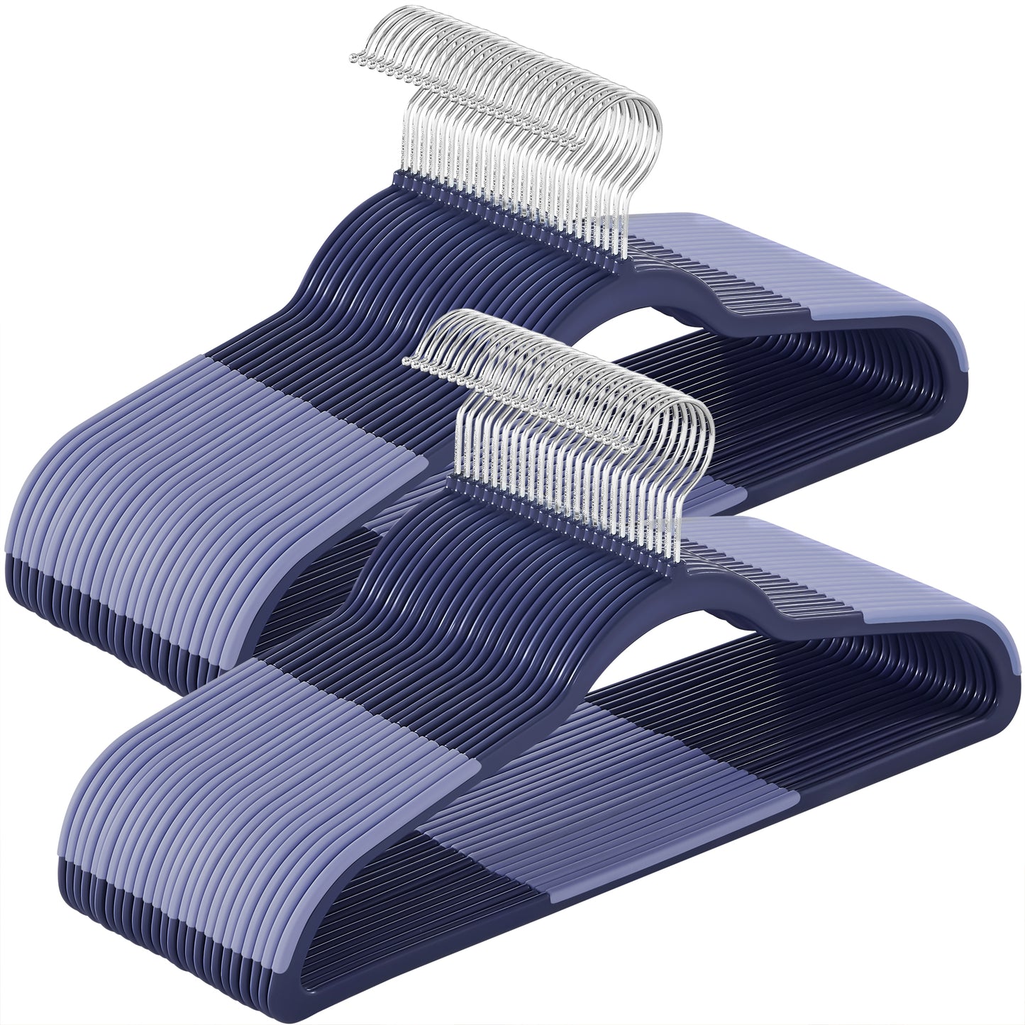 50-Pack Space Saving Plastic Hangers with 360° Swivel Hooks, 0.2 Inch Slim Closet Organizers for Coats Shirts Pants, Dark Blue Ash and Light Blue Ash