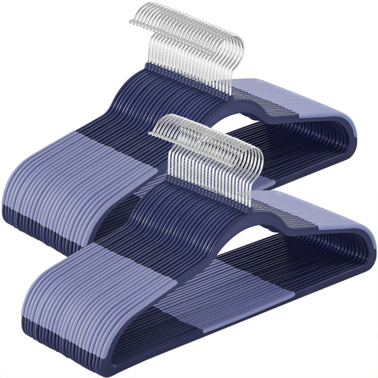 50-Pack Space Saving Plastic Hangers with 360° Swivel Hooks, 0.2 Inch Slim Closet Organizers for Coats Shirts Pants, Dark Blue Ash and Light Blue Ash