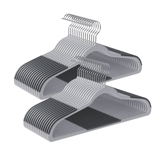 30-Pack Space Saving Plastic Hangers with 360° Swivel Metal Hooks, Heavy Duty Closet Organizers for Coats, Shirts, Pants, Light Gray and Dark Gray