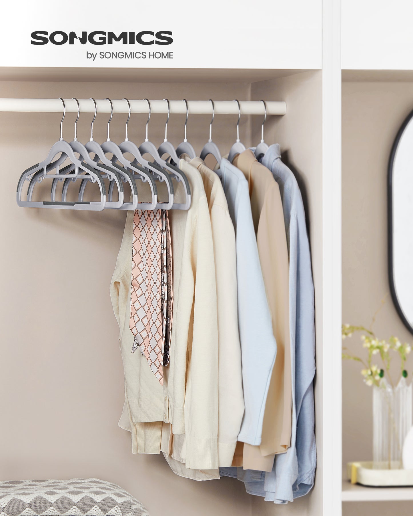 SONGMICS Pack of 50 Coat Hangers Heavy-Duty Plastic Hangers Light and Dark Gray