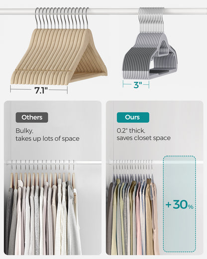 SONGMICS Pack of 50 Coat Hangers Heavy-Duty Plastic Hangers Light and Dark Gray