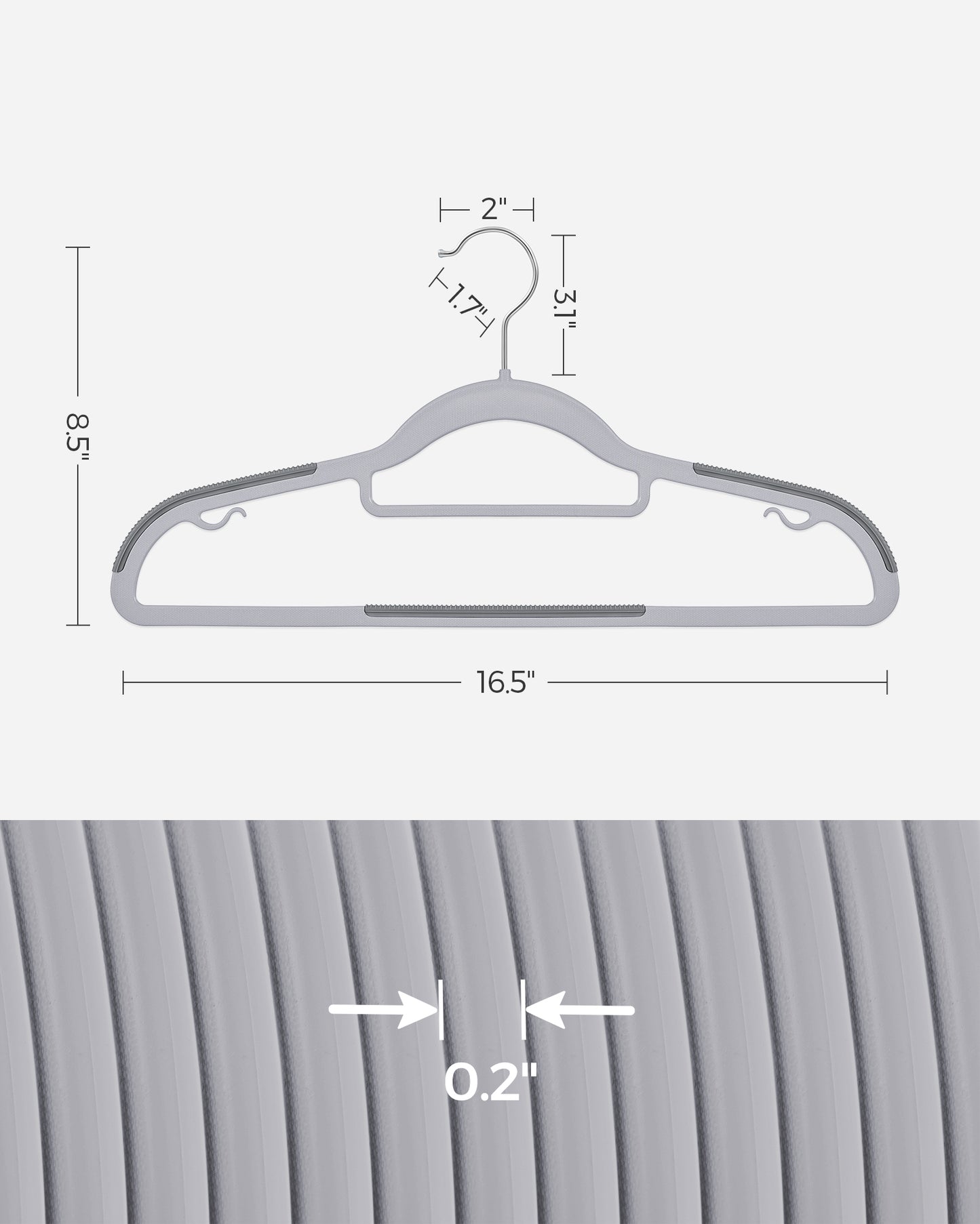 SONGMICS Pack of 50 Coat Hangers Heavy-Duty Plastic Hangers Light and Dark Gray