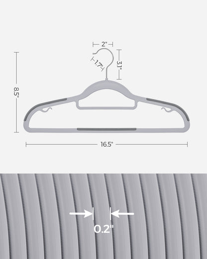 SONGMICS Pack of 50 Coat Hangers Heavy-Duty Plastic Hangers Light and Dark Gray