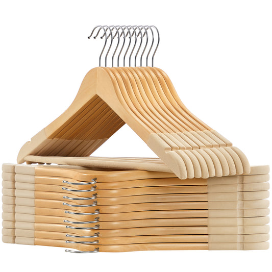 20 Pack Velvet Wooden Hangers with Velvet Surface Non-Slip Coat Hangers with 360° Swivel Hook for Jackets Shirts Natural