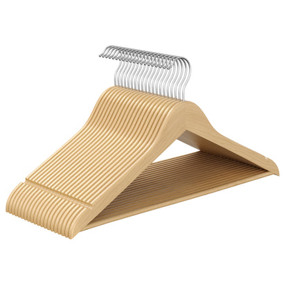 20-Pack Solid Birch Wood Hangers with 360¡ã Swivel Hooks & Pants Bar, Space-Saving Closet Organizers, Natural Beige