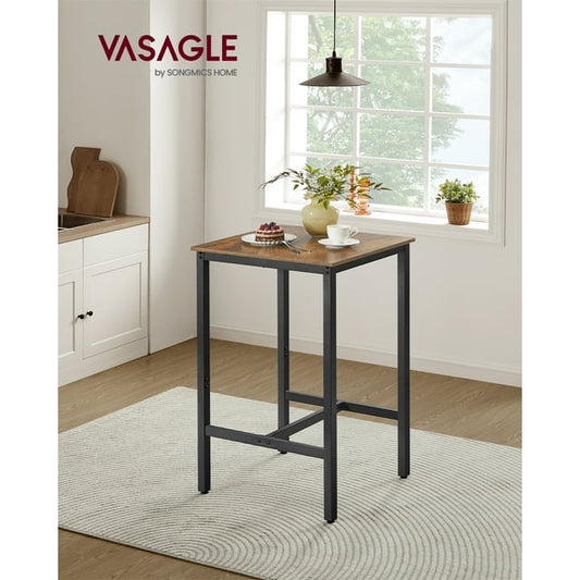 Compact 41.7" High Top Pub Table, 23.6x23.6 Inch Square Bar Table with Sturdy Metal Frame, Rustic Brown & Black