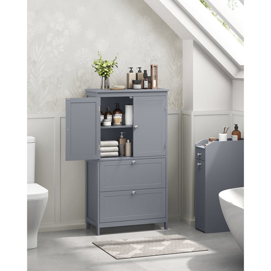 VASAGLE Bathroom Floor Storage Cabinet, Bathroom Storage Unit, Freestanding Cabinet with 2 Drawers and 2 Doors,Forest Green