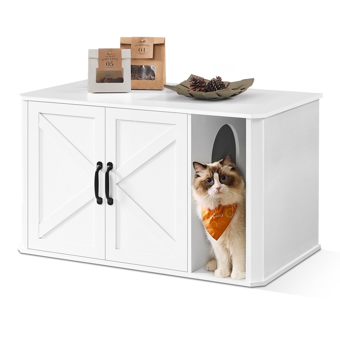 Feandrea Litter Box Enclosure, Modern Cat Litter Box Furniture Hidden, with Front Entry, Double Doors, Handles, Cat House, Side End Table