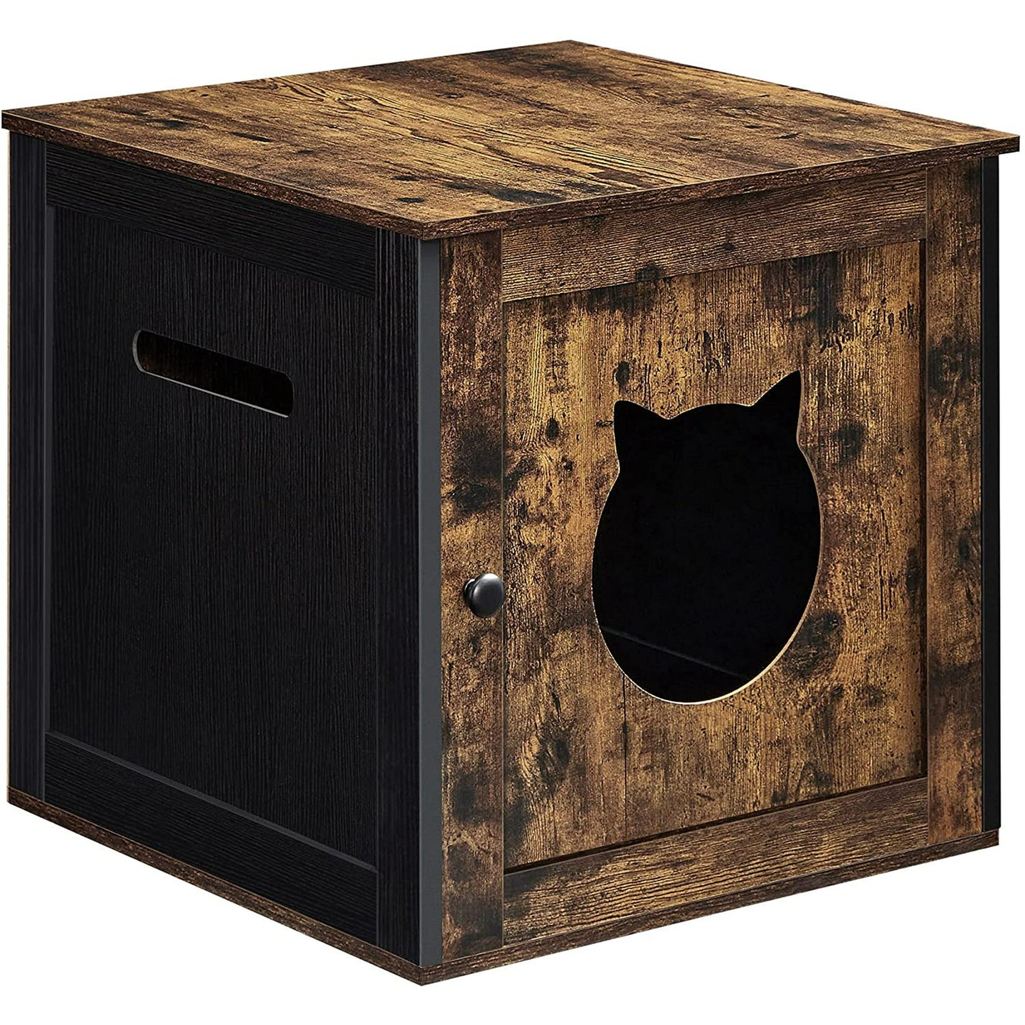 FEANDREA Cat Litter Box Furniture, Rustic Brown and Black