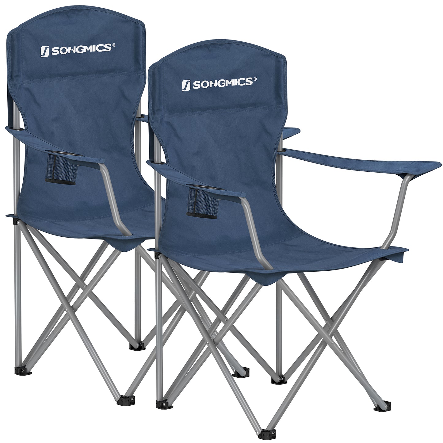 SONGMICS Set of 2 Folding Camping Chairs, Comfortable, Heavy Duty Structure, Max. Load Capacity 330 lb, Outdoor Chair with Cup Holder, for Camping, Garden, Fishing, Terrace, Twilight Blue