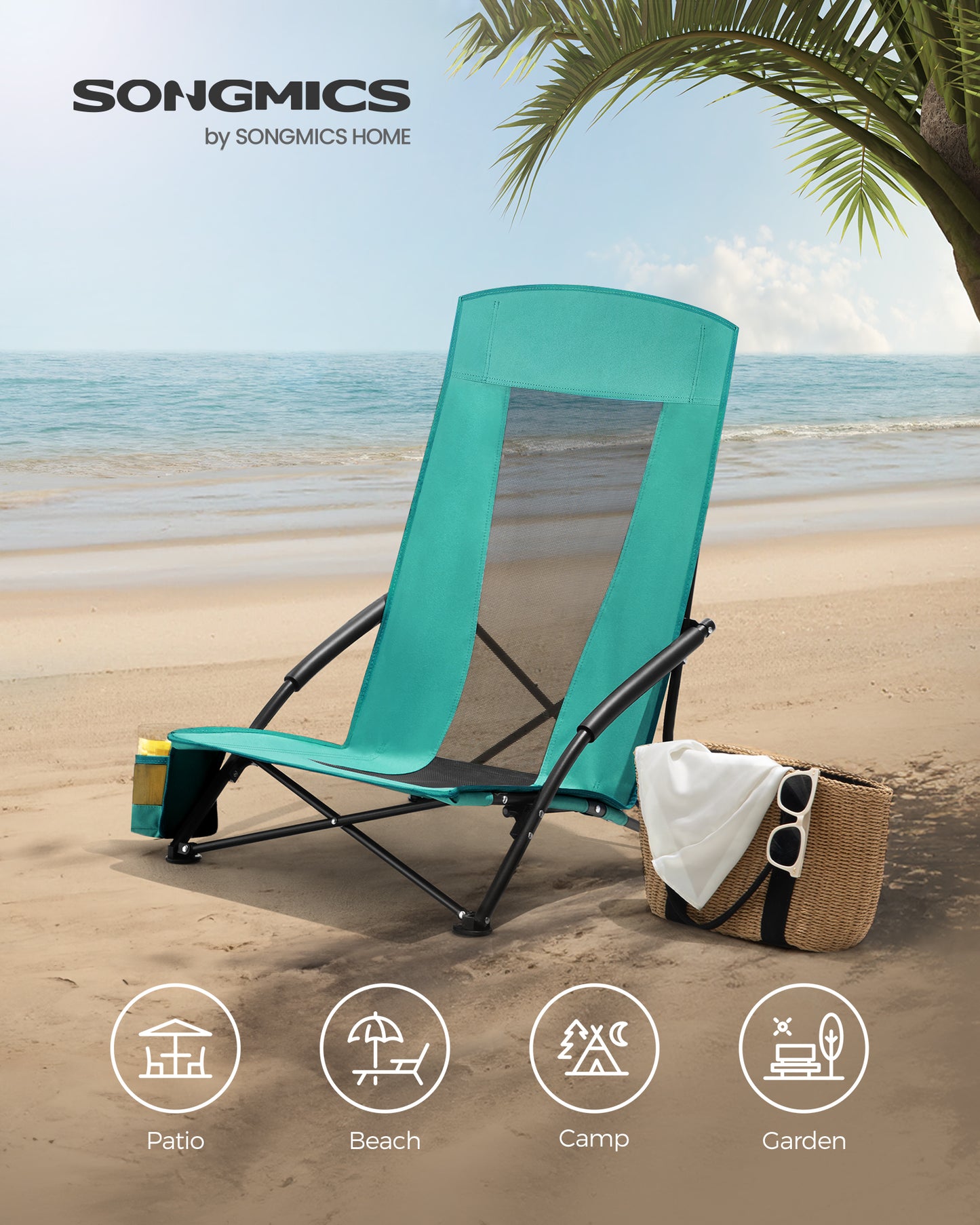 Light Blue Portable Camping & Beach Chair - High Backrest, Cup Holder, Lightweight yet Heavy - Duty with 330 lb Max Load
