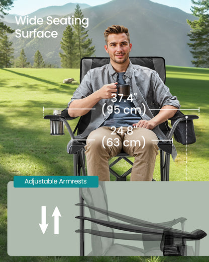 Oversized Lumbar Support Camping Chair, Heavy-Duty Outdoor Folding Chair Comfortable, Padded, Glamping, Cooler Bag, Weight Capacity 450 lb, Ink Black