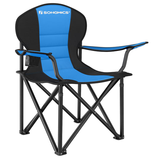 Folding Camping Chair, with Comfortable Sponge Seat, Cup Holder, Heavy Duty Structure, Max Load Capacity 551 lb, Outdoor Picnic Chair, Blue and Black