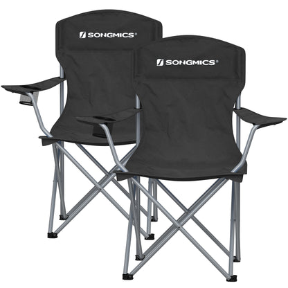 SONGMICS Set of 2 Folding Camping Chairs, Comfortable, Heavy Duty Structure, Max. Load Capacity 330 lb, Outdoor Chair with Cup Holder, Terrace, Black