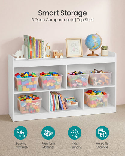 SONGMICS Kids' Toy Storage Shelf, Montessori Shelf with 5 Open Compartments, for Children's Room Playroom, 11.8 x 44.2 x 25.6 Inches, Cloud White