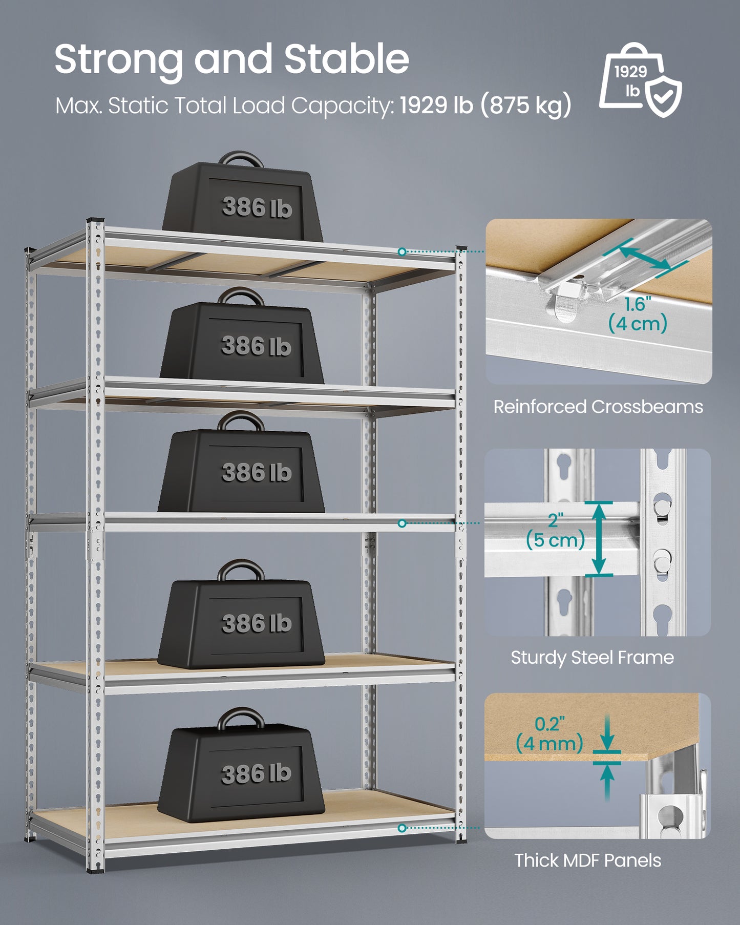 SONGMICS 5-Tier Utility Shelves Silver