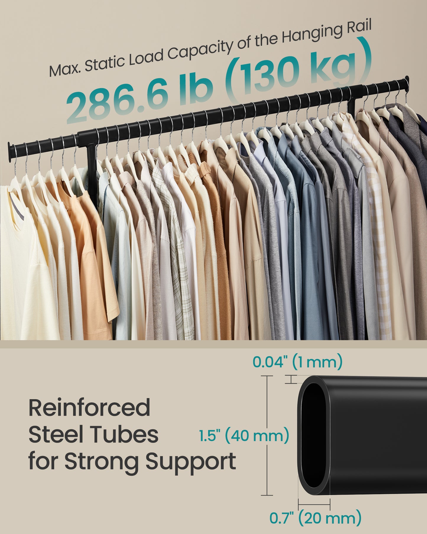 Extendable Hanging Rod Clothes Rack with Wheels Heavy-Duty Garment Rack Freestanding Clothes Rack for Hanging Clothes Black