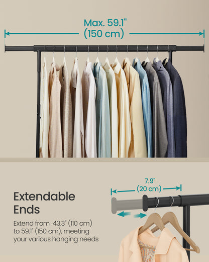 Extendable Hanging Rod Clothes Rack with Wheels Heavy-Duty Garment Rack Freestanding Clothes Rack for Hanging Clothes Black