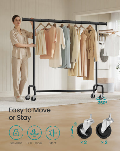 Extendable Hanging Rod Clothes Rack with Wheels Heavy-Duty Garment Rack Freestanding Clothes Rack for Hanging Clothes Black
