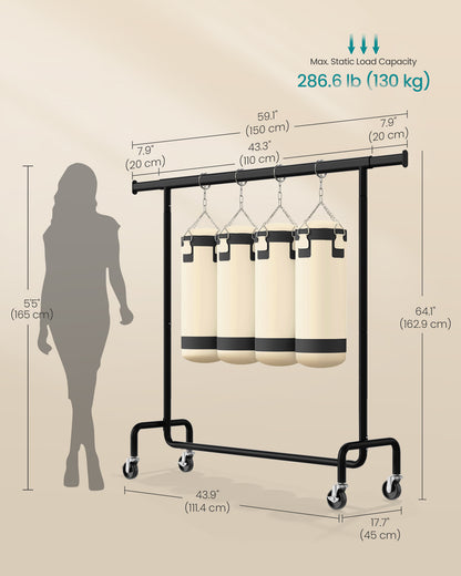 Extendable Hanging Rod Clothes Rack with Wheels Heavy-Duty Garment Rack Freestanding Clothes Rack for Hanging Clothes Black