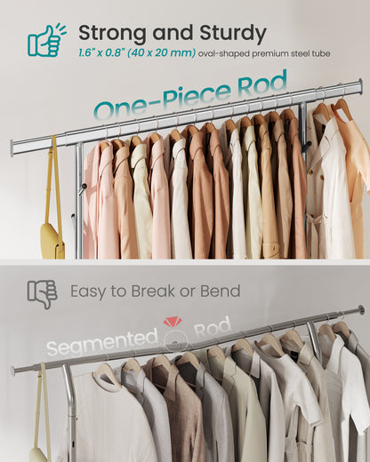 Heavy-Duty Rolling Garment Rack with Extendable Hanging Rod, 440 lb Capacity, Adjustable Height with Shelf and Hooks,Mobile Clothing Organizer, Silver
